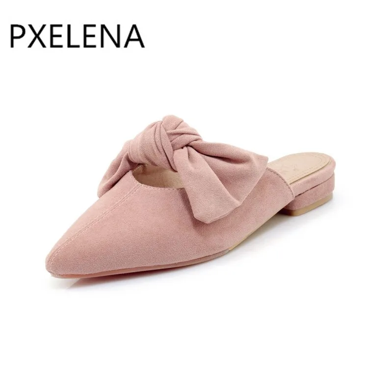 PXELENA/2018 модные женские шлепанцы без задника на низком квадратном каблуке летние с