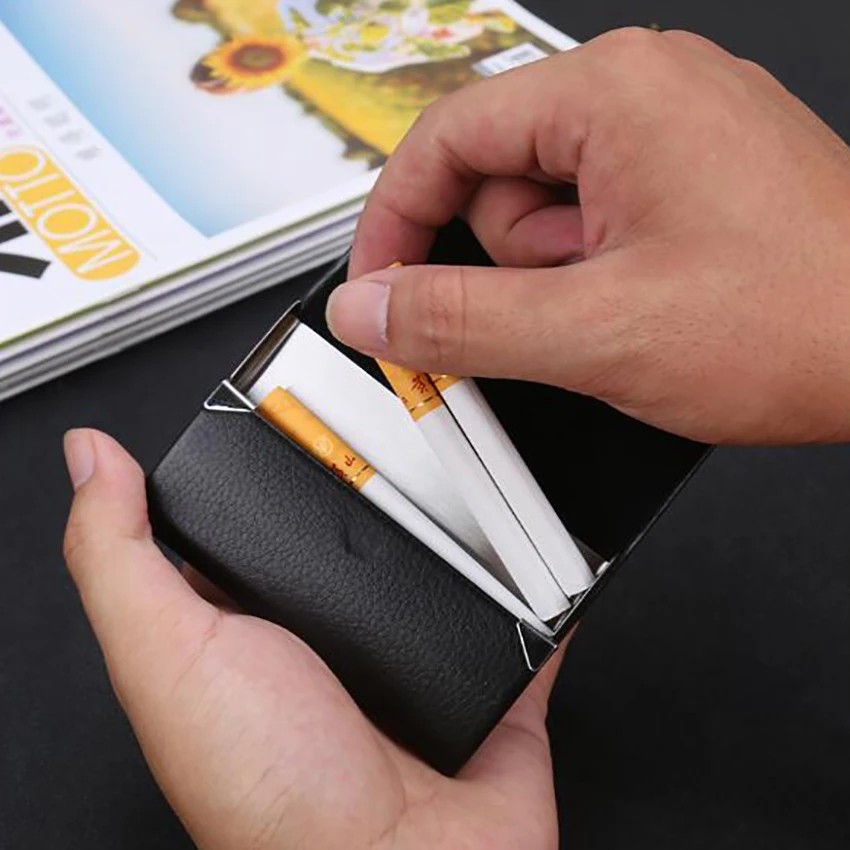 

portable 7 sticks cigarettes storage box stainless steel PU container case holder smoking accessories business men gifts