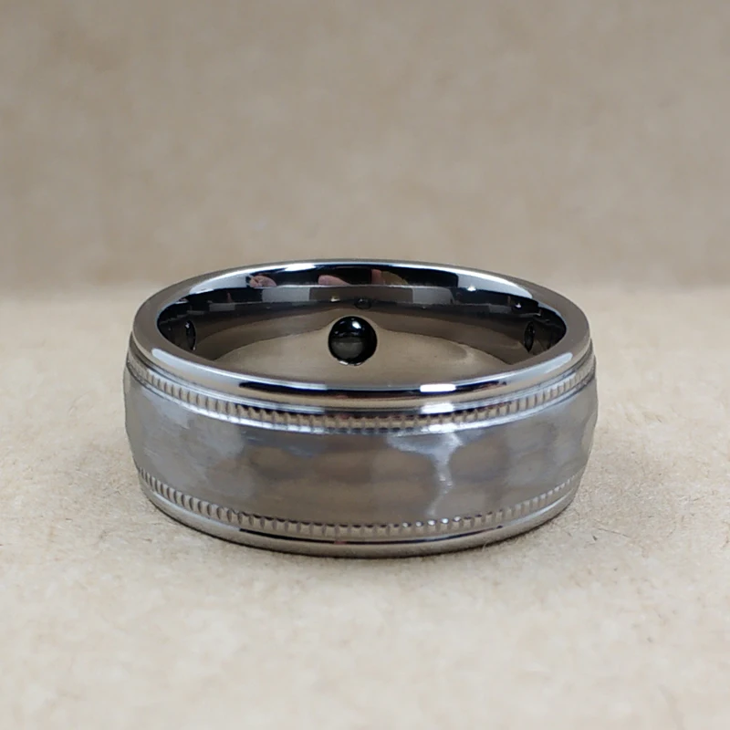 

8mm Pure Titanium Rings for Men Women with Healthy Germanium Stone Inlay Matte Hammer Finished Fashion Design Full Size