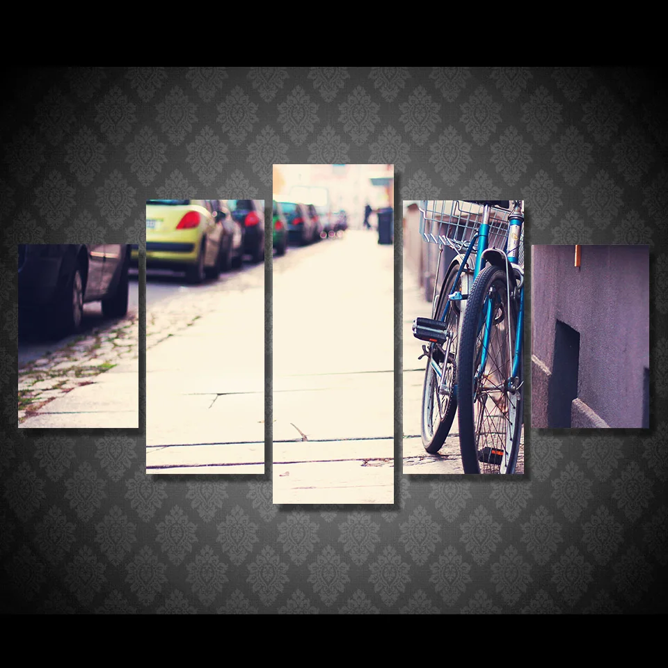 Настенная Картина на холсте велосипед автомобиль улица 5 шт. HD печать стене