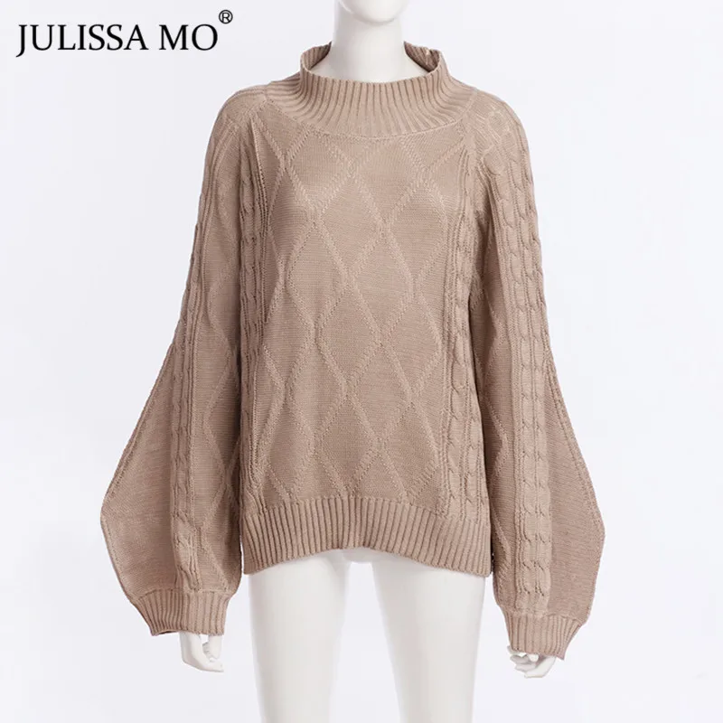 Julissa mo, вязаный свитер с рукавом-фонариком, для женщин, Осень-зима, водолазка, свободные пуловеры, повседневные, уличные свитера, женские топы