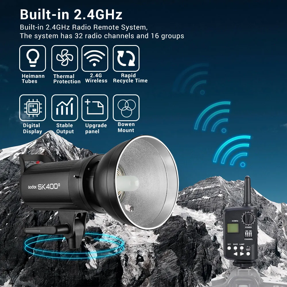 Студийный стробоскоп Godox SK400II Mini 400Ws светильник GN65 5600K встроенный 2 4G беспроводная X