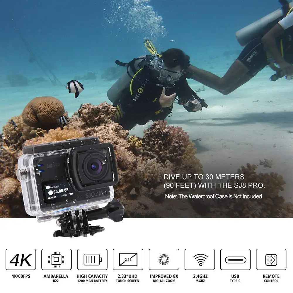 SJCAM SJ8 Pro 4K 60fps двойной сенсорный экран Wi Fi Экшн камера 2 3 дюймов широкий угол EIS 8X