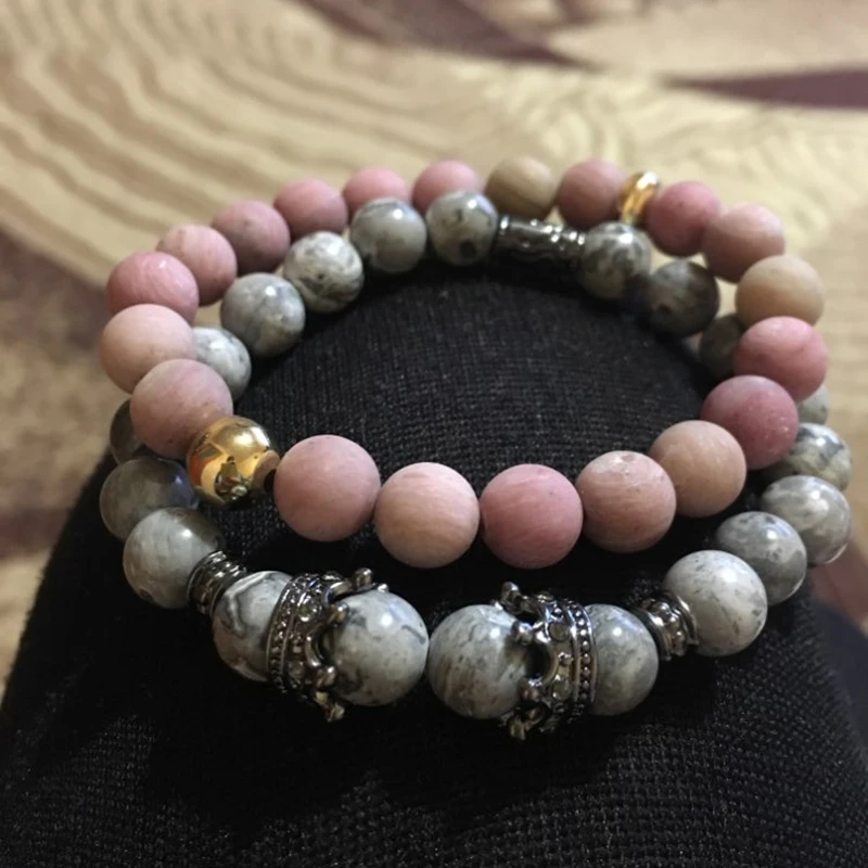 Винтажный браслет с шармом короной Pulseiras Masculinas натуральный мраморный камень