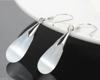 hot sell noble hot sell new natural stone pair white cat eye stone 925 sterling silver hook teardrop dangle earrings