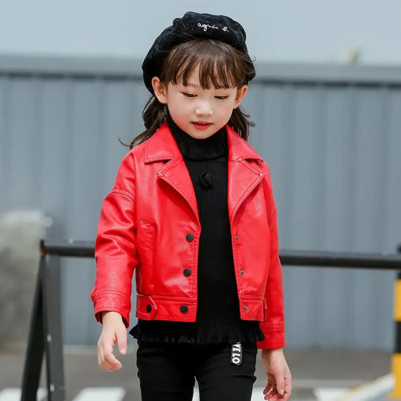 Повседневные стильные Куртки из искусственной кожи для маленьких девочек сезон