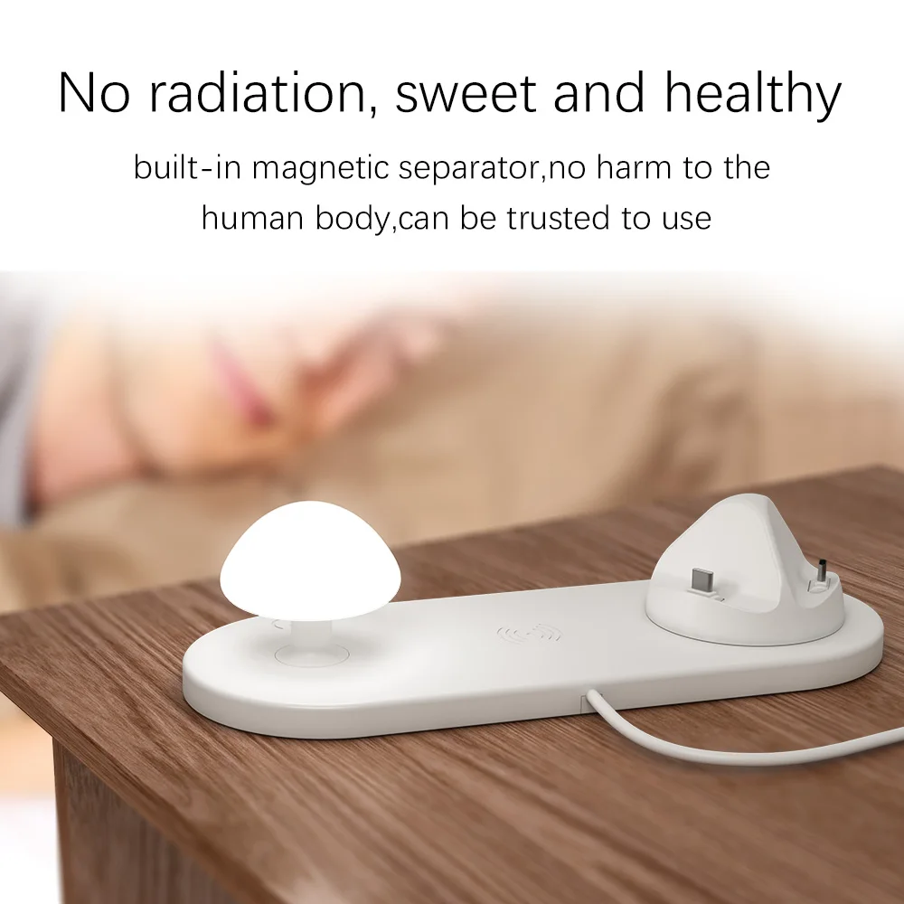 Ahowie 3в1 Qi Беспроводное зарядное устройство для IPhone/Micro/type-C гриб светодиодный свет
