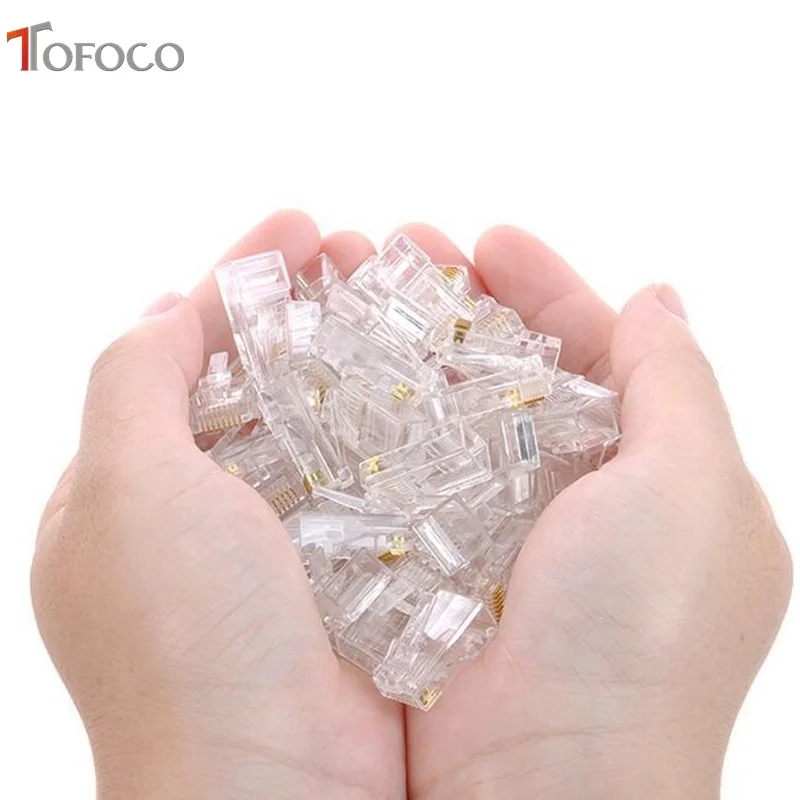 Разъем TOFOCO 50 шт./лот Cat5 RJ45 Cat5E 8P8C модульный разъем для кабеля Ethernet Позолоченный Cat 5