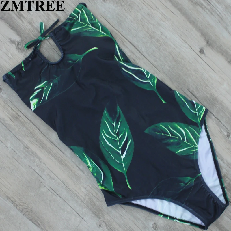 ZMTREE 2017 новейший Цельный купальник для женщин с зелеными листьями и крестиком