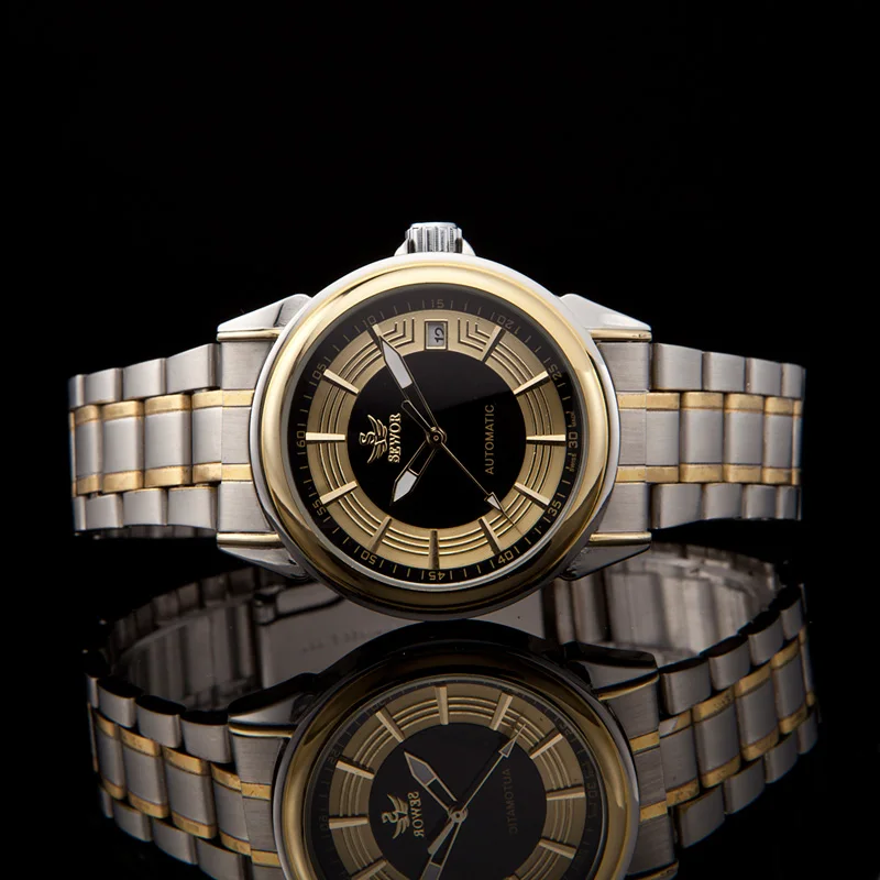 Роскошные мужские механические часы SEWOR с автоматическим металлическим дисплеем