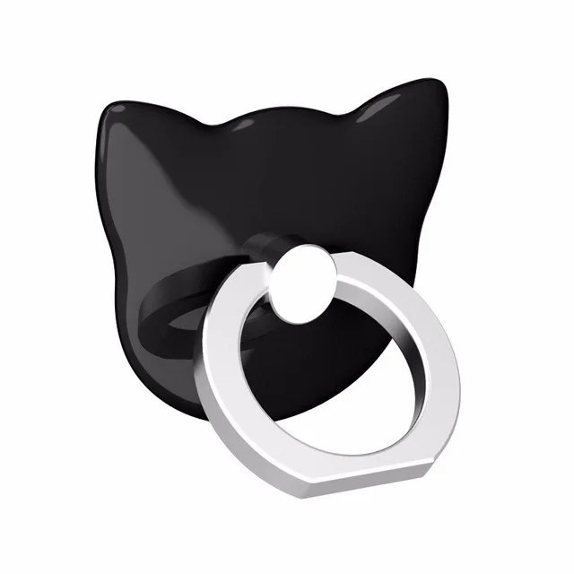 Универсальный роскошный голова кота из мультфильма 360 градусов палец кольцо мобильного телефона смартфон подставка держатель для всех телефонов - Цвет: Black
