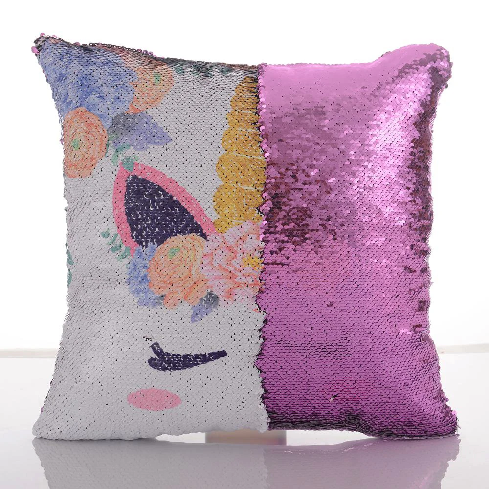 Magical Unicorn Mermaid Cushion Cover with Sequins Reversible Color Changing Pillow Case for Seat Car | Дом и сад