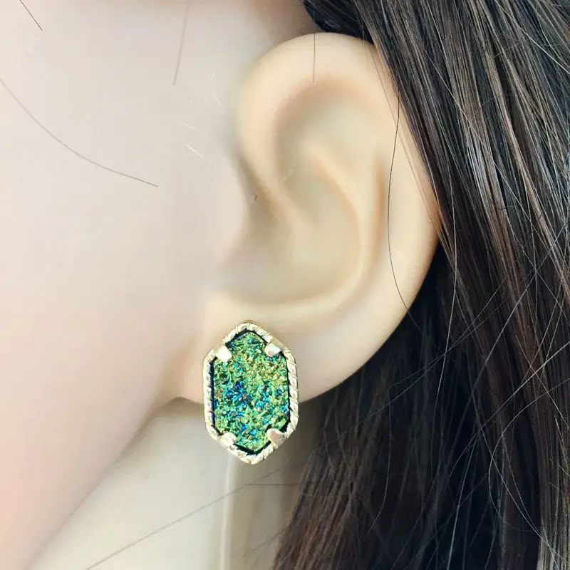 10 видов цветов Drusy Druzy серьги гвоздики из шестигранной смолы калаллейт Howlite камень