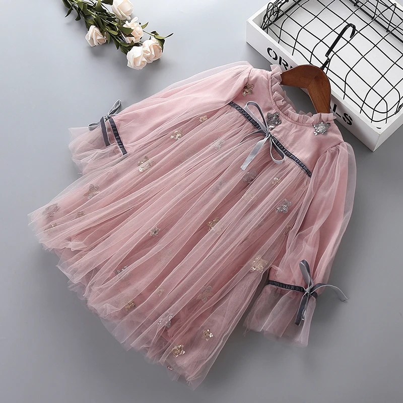 2-7 years High quality girl dress 2019 new autumn lace mesh chiffon flower kid children clothing girls party princess | Детская одежда