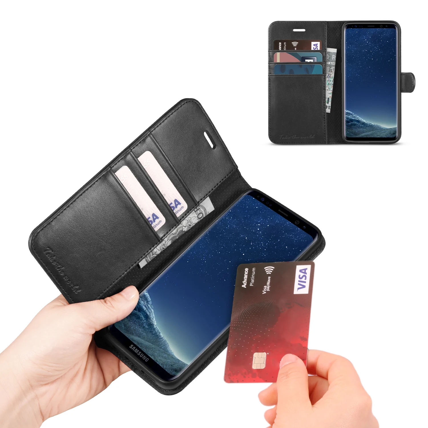 Tuch бумажник чехол для Galaxy S8, с стоящим просмотром ТПУ внутренний корпус отделения для карт Магнитная Застежка чехол для Galaxy S8