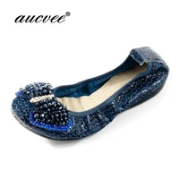 big size women flat spring butterfly crystal ballet flats foldable shoes casual rhinestone soft dancing egg roll up shoes jq 20