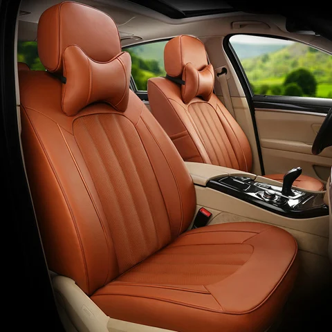 brown Автомобильные чехлы и подставки для сидений автомобиля Toyota Fortuner, кожаные аксессуары из воловьей кожи, набор сидений из кожзаменителя - Название цвета: brown