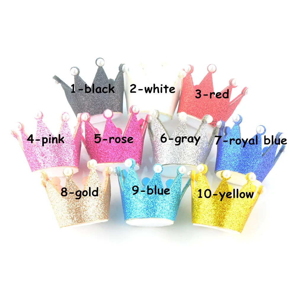 50pc/lot Diy Felt Glitter Crown With Pearl Felt Glitter Crown for headband Hair Accessories Silver Glitter Crown