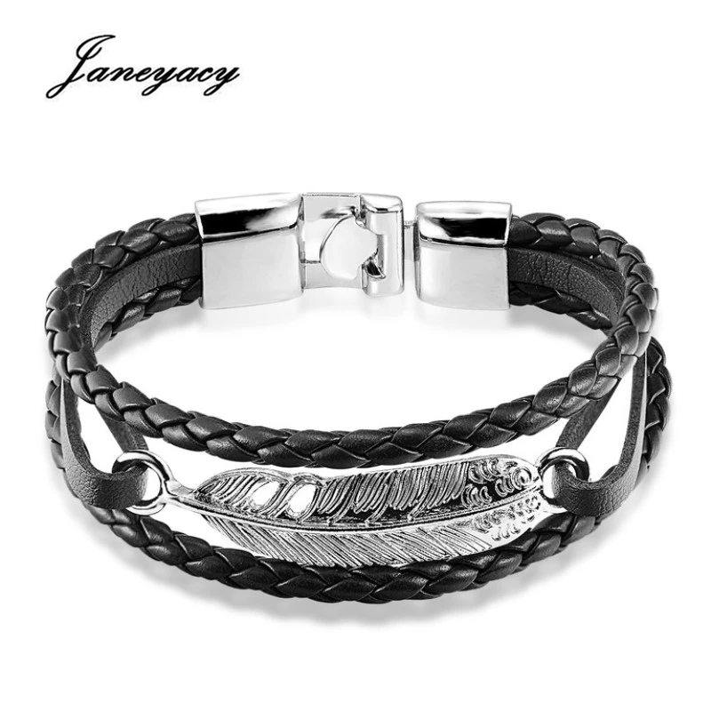 Janeyacy 2018 новые модные ювелирные изделия браслет из сплава перо мужской
