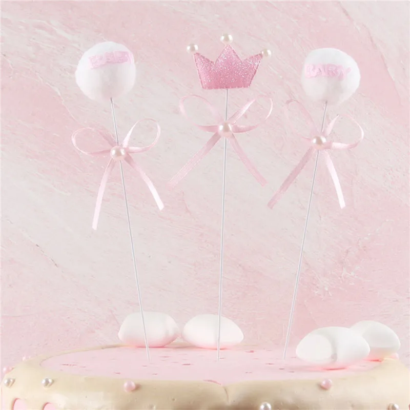 3 шт. для маленьких девочек и мальчиков душа торта с короной Pom украшения кексов