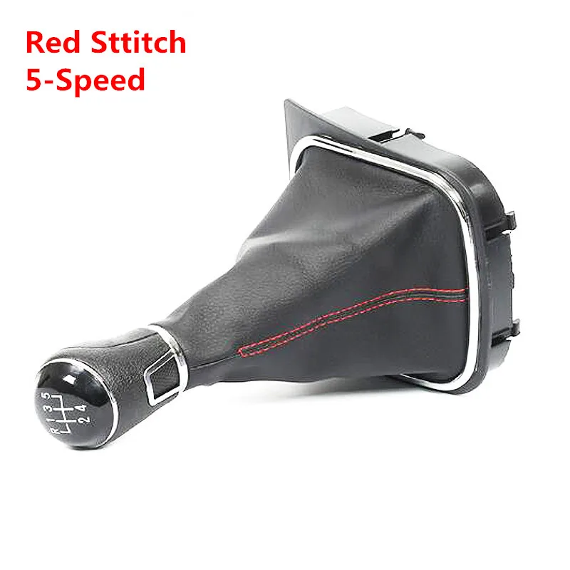 5Speed Red Sttitch MT ручка переключения передач для Volkswagen VW Golf 5 6 Golf5 Golf6 рычаг переключения передач Ручка кожаный Gaitor Boot база рамка ручка - Название цвета: 5Speed Red Sttitch