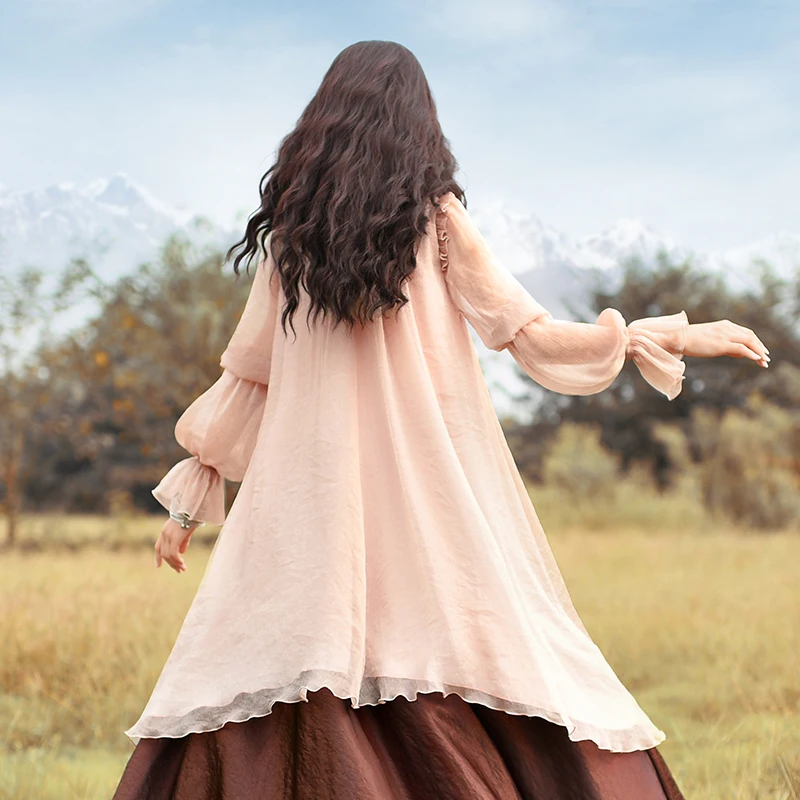 Женская винтажная рубашка LYNETTE'S зимняя Свободная шифоновая с вышивкой|chiffon shirt