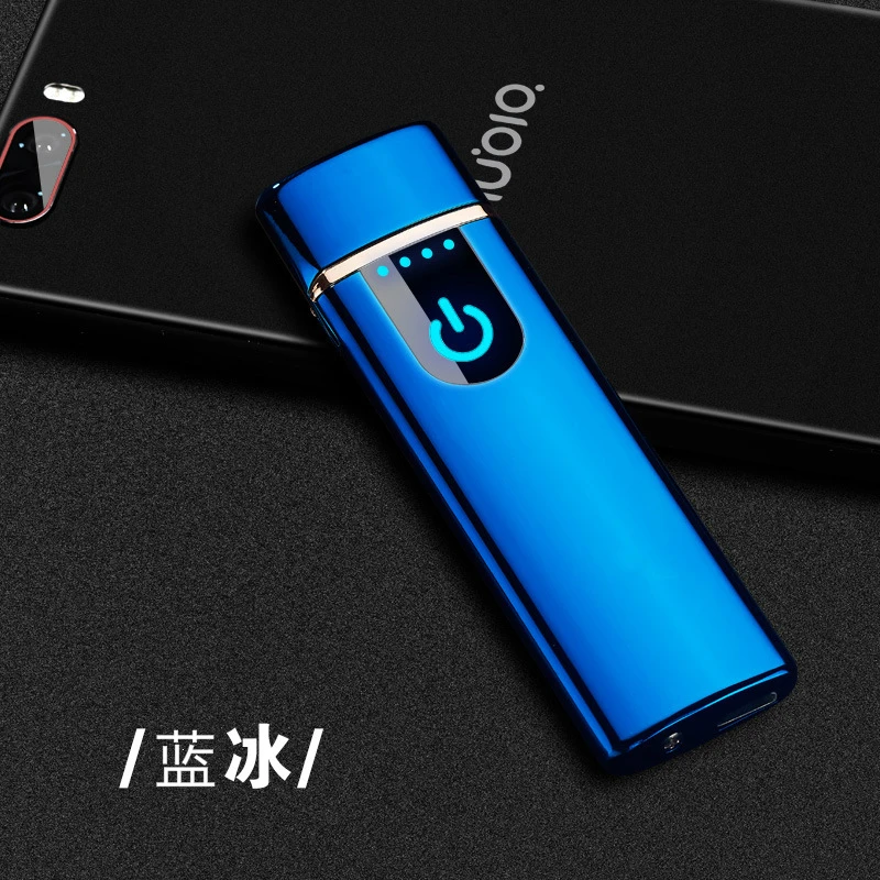 Новинка, тонкая Usb зарядка, зажигалка с сенсорным экраном, электронные зажигалки для сигарет, маленькая перезаряжаемая электрическая зажигалка, ветрозащитная, для мужчин, подарки - Цвет: blue
