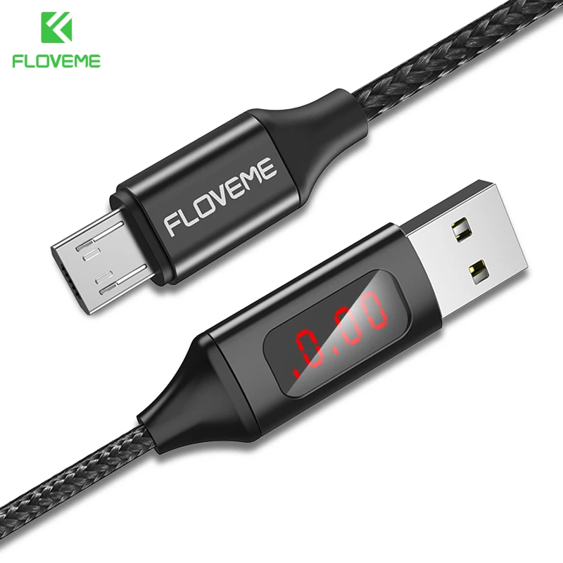 Black Светодиодный кабель FLOVEME с цифровым разъемом Micro USB type-C, зарядное устройство V/A, кабель для зарядки и передачи данных в оплетке для samsung Xiaomi USB-C - Цвет: Black