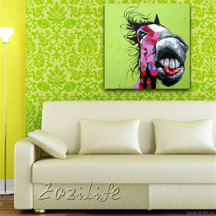 Поп-арт злой лошадь на холсте Современная Абстрактная масляная живопись ручной