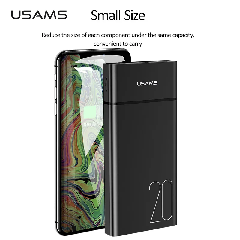 USAMS 20000 мАч Быстрая зарядка банка мощности для Xiaomi Mi 20000 мАч повербанк для iPhone зарядное устройство Внешний аккумулятор зарядное устройство Банк мощности