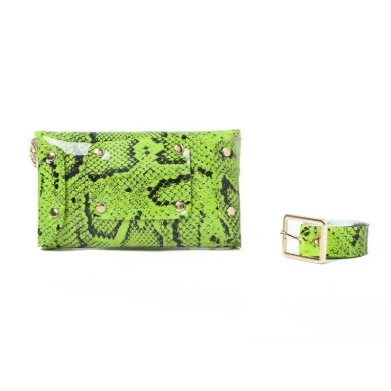 Флуоресцентная сумка со змеиным принтом модная Женская поясная Повседневная