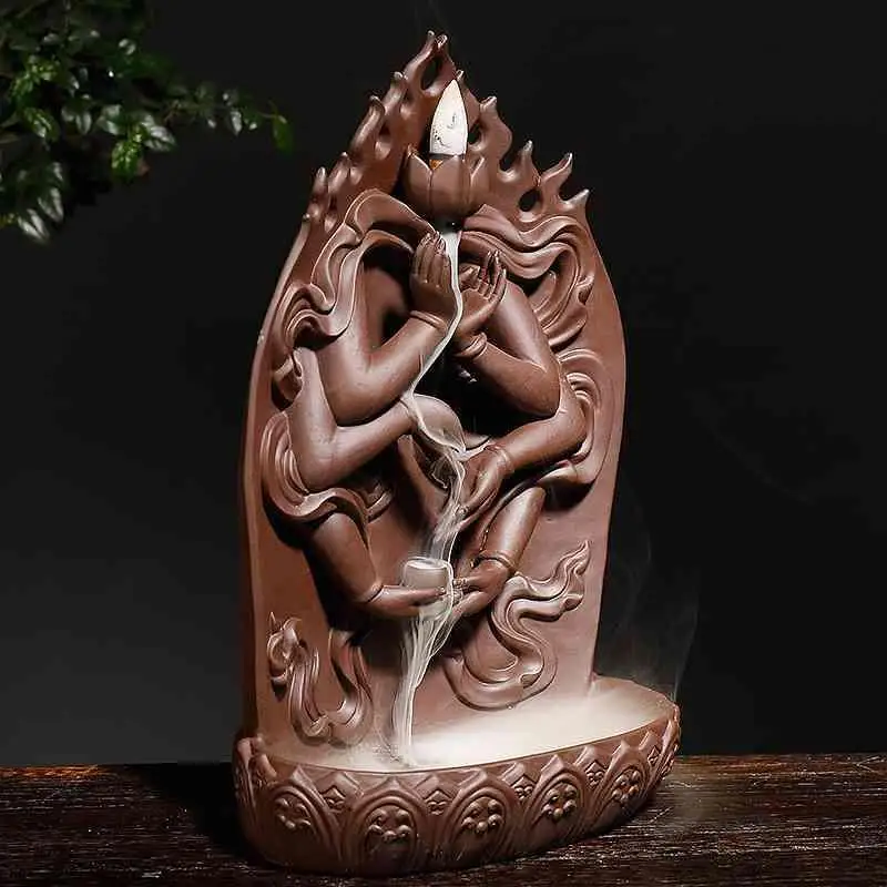 

Buddha Hand Backflow Incense Burner Smoke Waterfall Incense Holder Avalokitesvara Ceramic Censer Buddhist Home Office Decoration