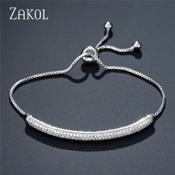 Браслеты ZAKOL с подвеской из розового золота, AAA, CZ камень, геометрическая форма, цепочка и звенья, браслеты, лучшее ювелирное изделие, подарок для женщин, FSBP2025 - Окраска металла: Rhodium plated