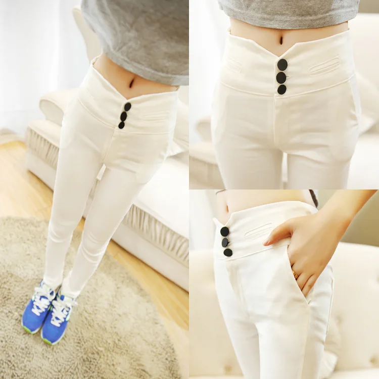 

Autumn Super Elastic trousers women Slim Women Skinny Pants Capris High Waist Trousers hip hop pants Clothes Black Button K008