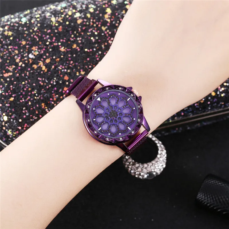 Женские повседневные часы Reloj Mujer золотые сетчатые с цветочным принтом