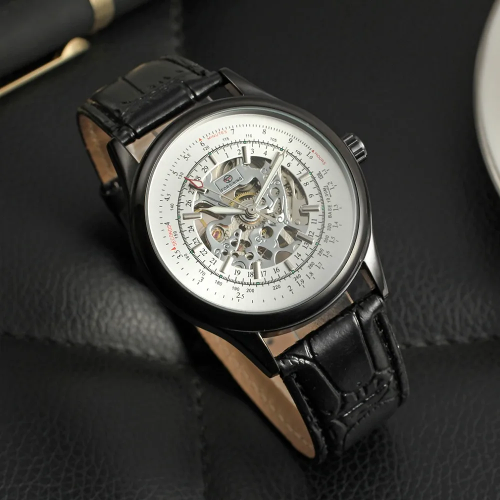 Forsining Скелет Серебро Цвет циферблат черный сплав часы с механизмом Мужские