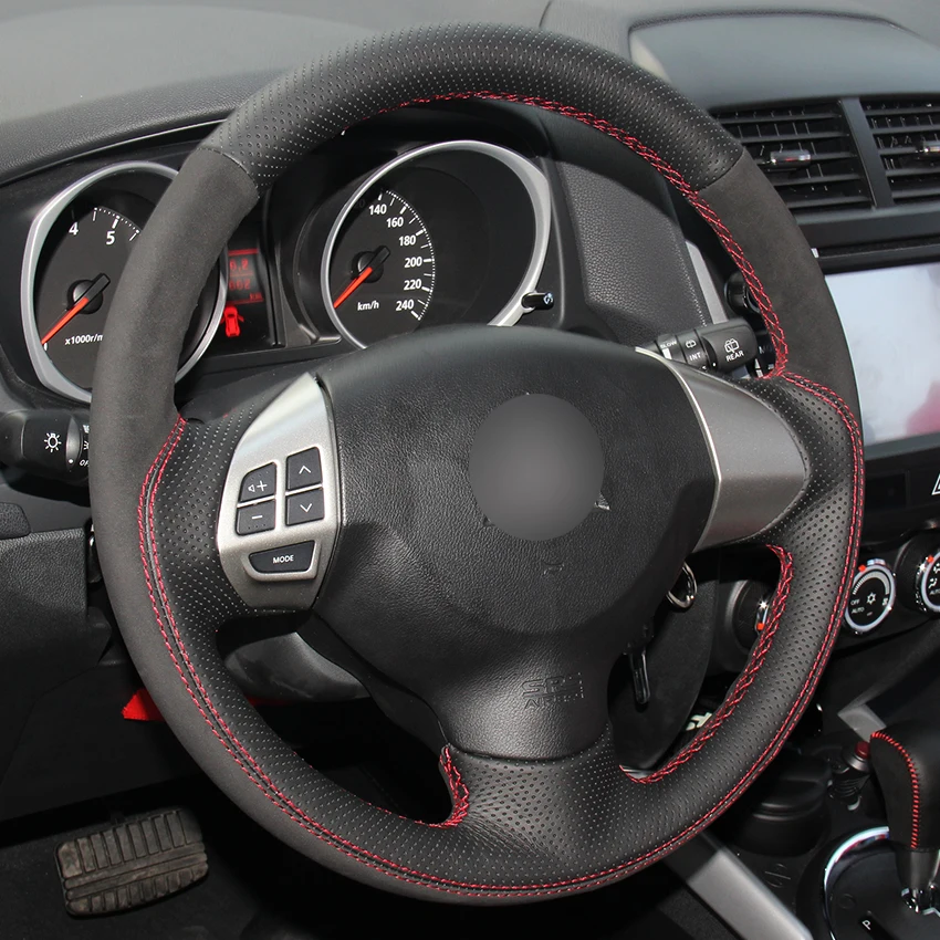 Black Natural Leather Suede Car Steering Wheel Cover for Mitsubishi Lancer EX Outlander ASX Colt Pajero Sport | Автомобили и