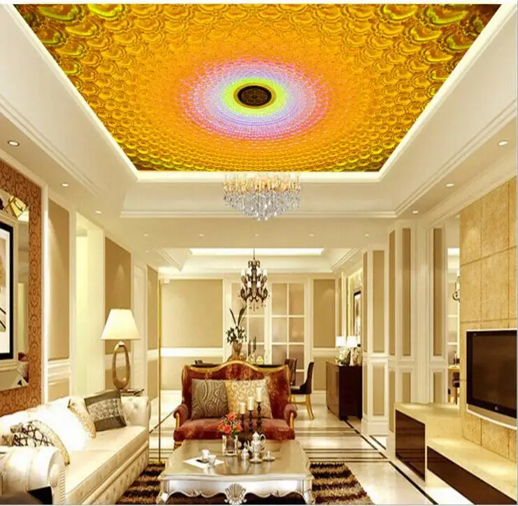 Европейские нетканые бумажные обои 3D потолочные Золотые Большие Настенные для