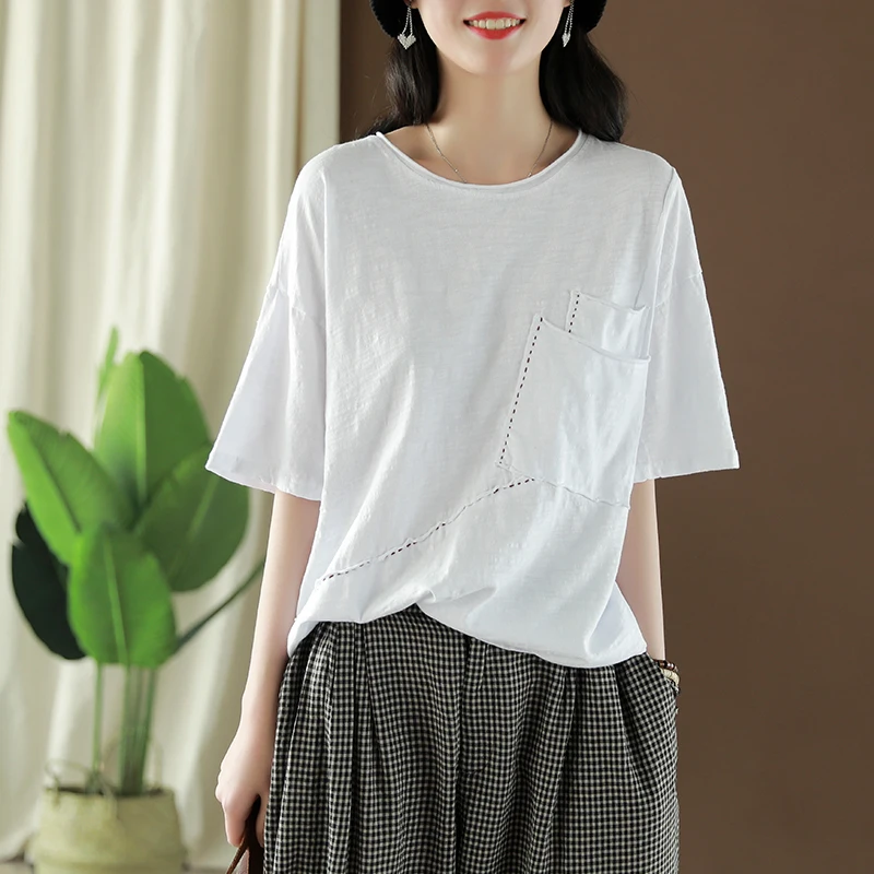 Летняя футболка Женская мода Свободные повседневные Пуловеры Новые топы с