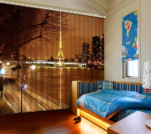 3D Curtain 3D затемненные занавески фото башня город огни занавески ночь Римский столб Павлин гостиная для спальни в отеле шторы Cortinas - Цвет: 3D Curtain