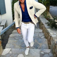 casual ivory men suits for business beach wedding man blazer white pants man jacket groom tuxedos 2piece slim fit costume homme