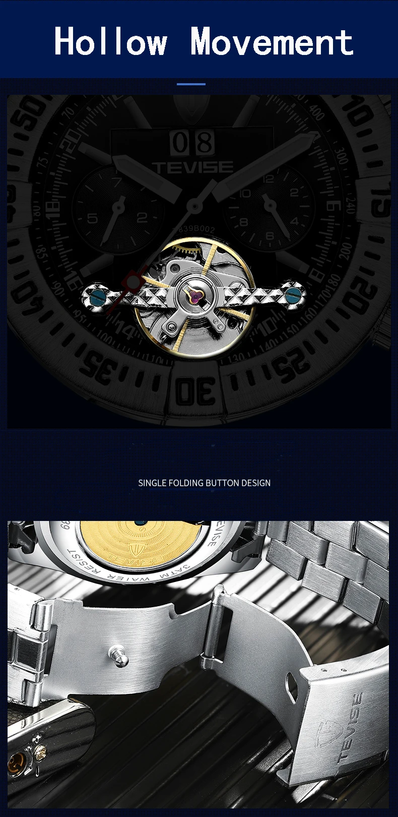 Tevise мужские Tourbillon автоматические механические часы лучший бренд класса люкс золотые для мужчин с автоматическим заводом наручные часы Relogio Masculino