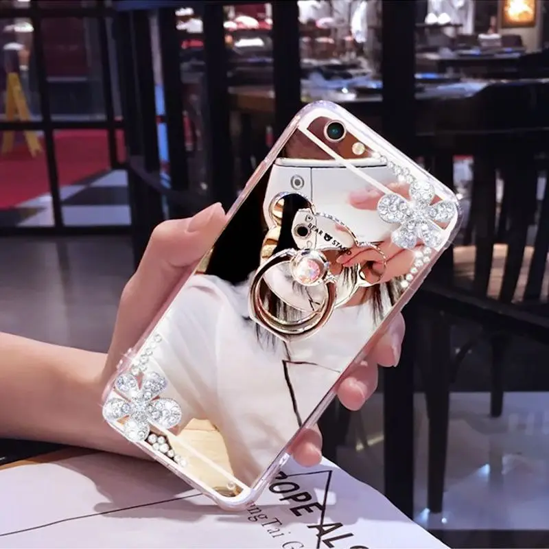 Чехол для телефона с алмазным цветком и кольцом подставкой OPPO A39 A57 A59S A77 A71 A73 A75S A79