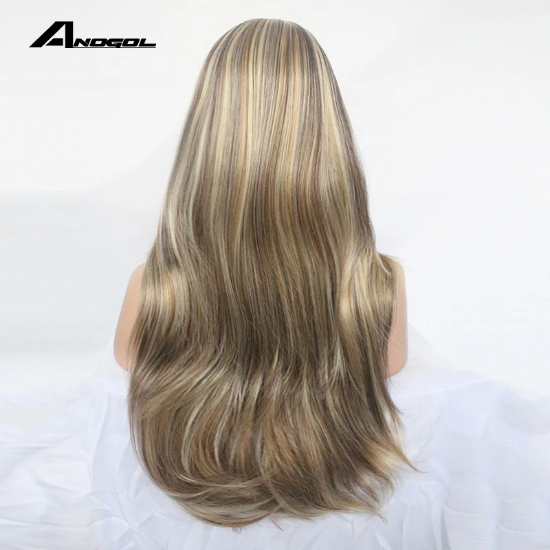 Anogol блонд темно коричневый длинные натуральные волнистые парики для полных