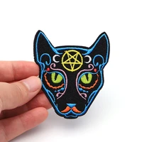 2pcslot magical pentagram crescent moon gothic cats patches for clothing iron embroidered patch applique iron on patches sc3930