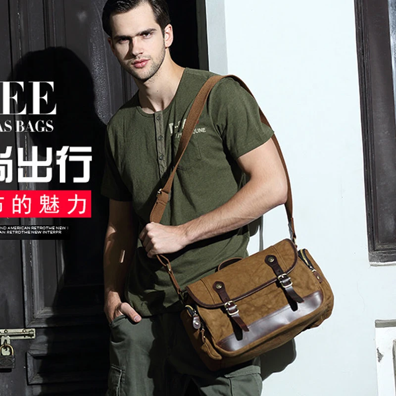 Мужская сумка через плечо из хлопчатобумажной ткани и кожи | Багаж сумки