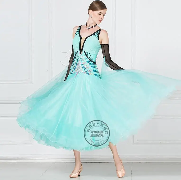 New Competition ballroom Standard dance dress clothing waltz dresses Ballroom Dance Dress mint green17106 | Тематическая одежда и