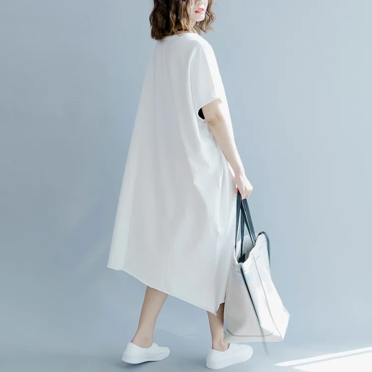 Женские повседневные свободные платья Johnature однотонные с коротким рукавом лето