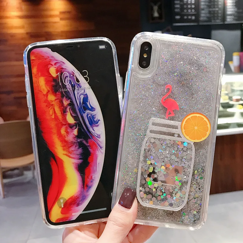 For iPhone XS XR MAX Anti-knock Case X 6 6S 7 8 Plus Cute Fruit pineapple Liquid quicksand Soft TPU Phone |