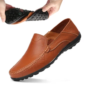 Туфли мужские из натуральной кожи, роскошные брендовые, дышащие мокасины, без застежки, повседневная обувь для вождения, модель 37-47, лето 2019
